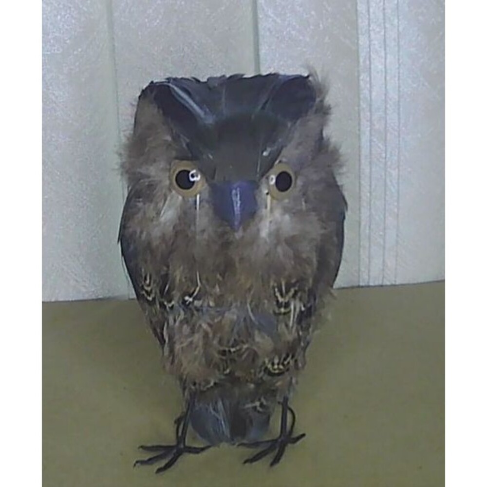 6"Owl Figurine Home Decor Feathers Brown